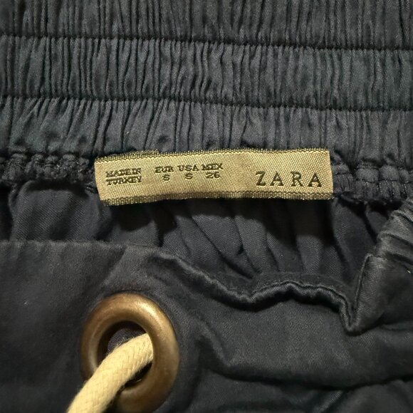 Zara Women's Basic Navy Blue A Line Mini Skirt Drawstring - Picture 3 of 3